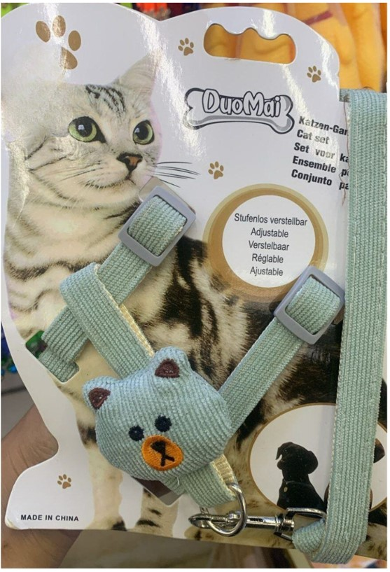 Arnés y correa para gato color azul con osito de peluche - DuoMai