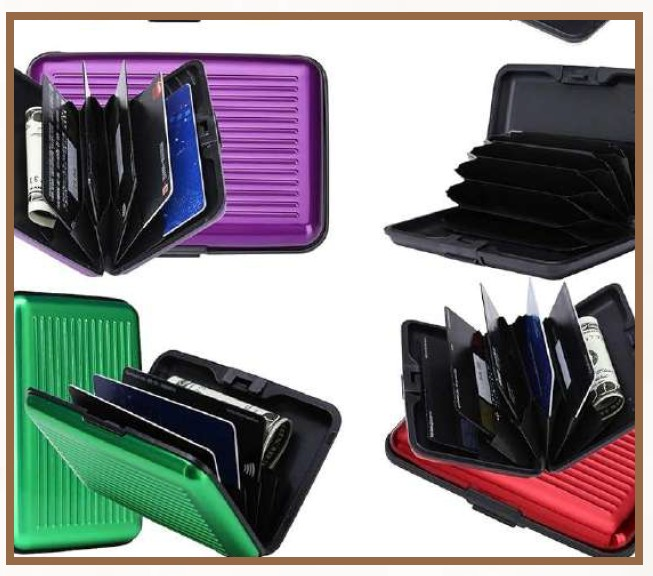 Tarjetero aluminio RFID unisex - colores morado, negro, verde y rojo