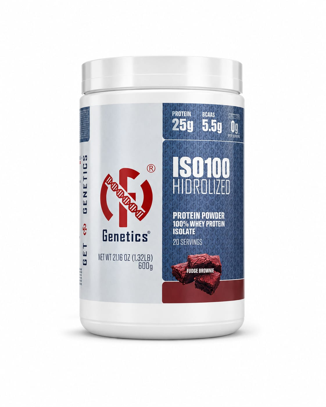 Frasco de proteína ISO100 Genetics de 600 g sabor Fudge Brownie