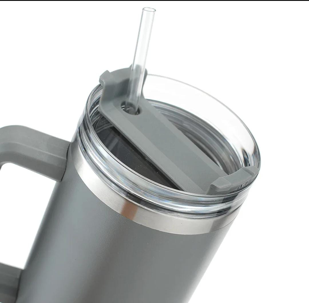 Vaso termo acero inoxidable 1.2L estilo Stanley - tapa transparente con pitillo